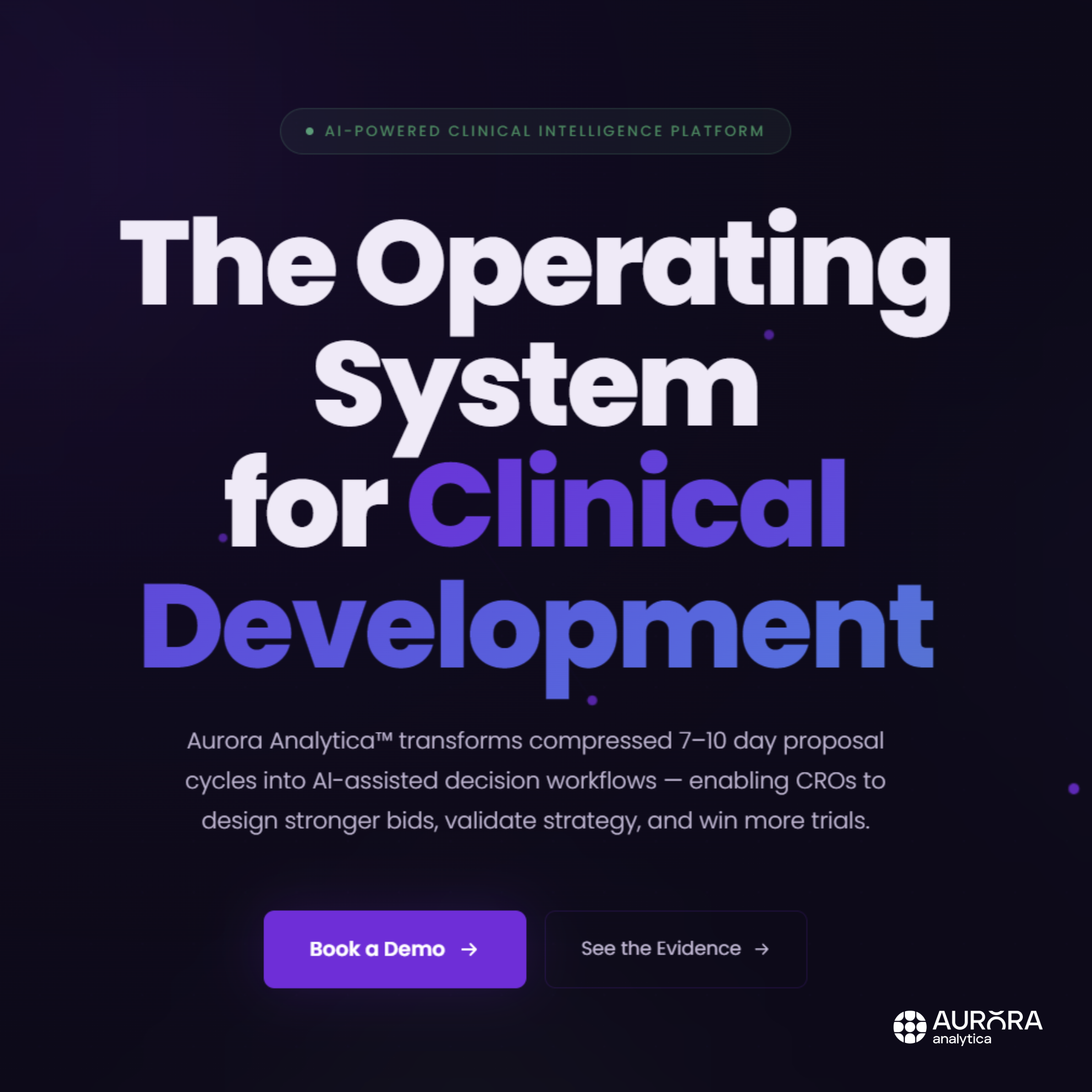 Aurora Analytica social post - The Operating System for Clinical Development, AI-powered clinical intelligence platform